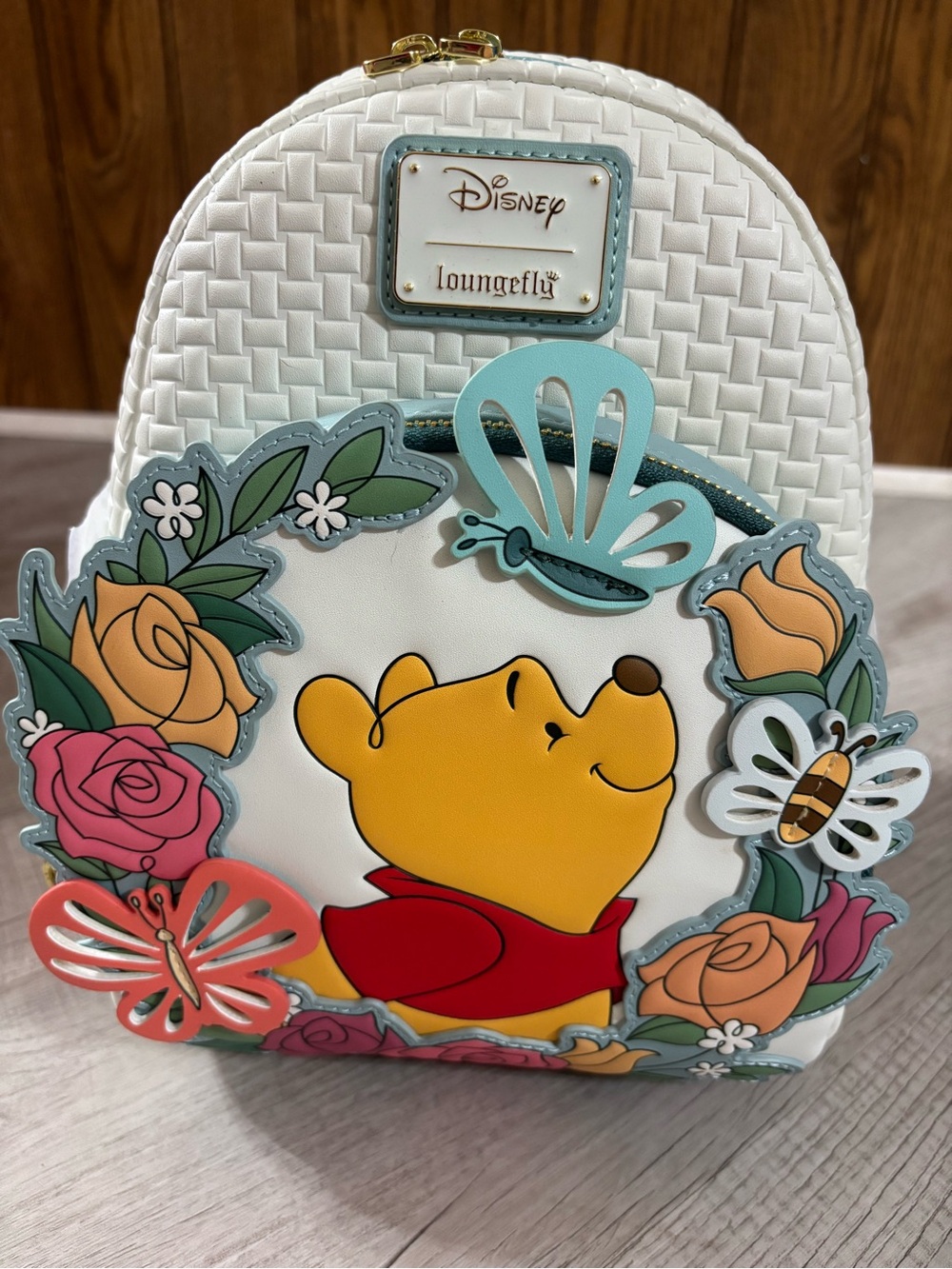 Loungefly White Winnie the Pooh Floral Appliqué Mini Backpack